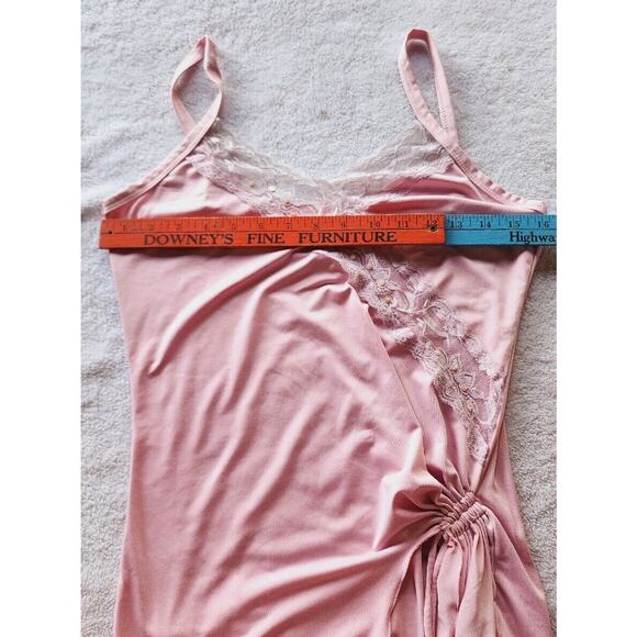 Blush Pink silky Camisole lingerie intimate top sequined lace trim ruched Large - Picture 5 of 7